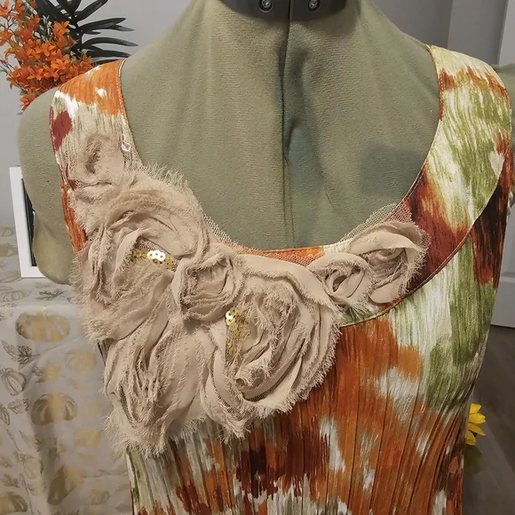 Sunny Leigh Floral Multicolor Sleeveless Dress Sheer Sz Large - Picture 3 of 10